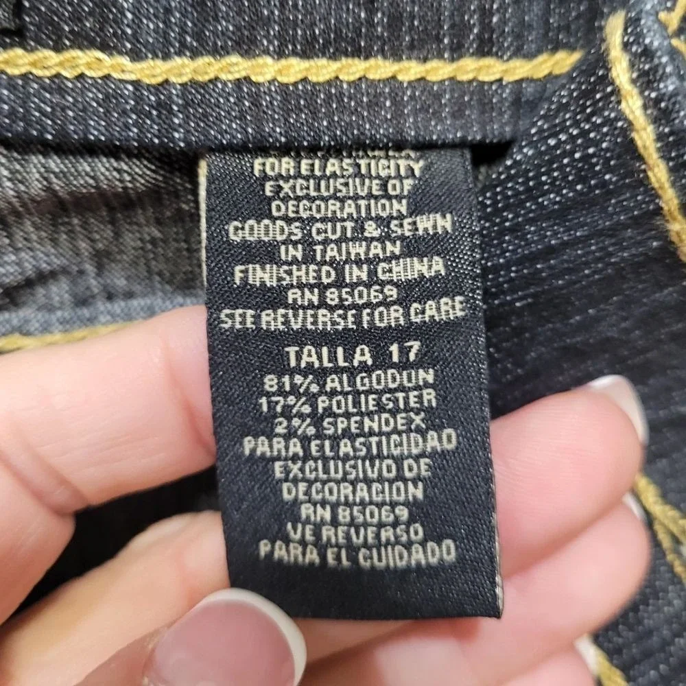 Vintage Y2K Paco Jeans Size 17 Dark Wash Gold Skull‎ Graphic Streetwear Unique